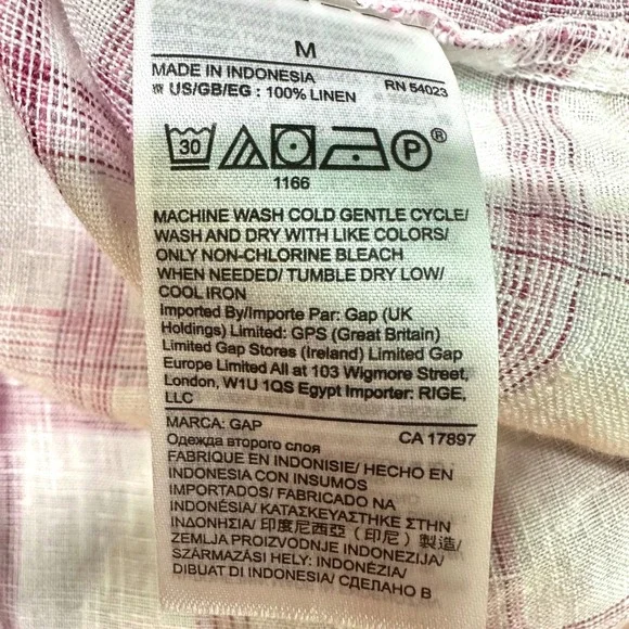 GAP‎ Pink White Plaid Popover Tunic Boyfriend Shirt 100% Linen Long Sleeve Sz M - Picture 7 of 7